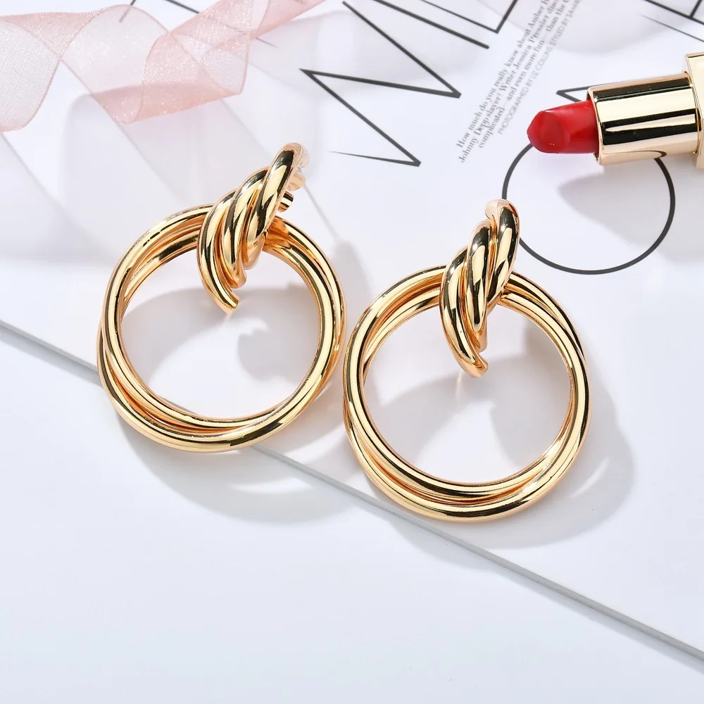 female Ornaments Personality Business Affairs Concise Geometry Earring Joker Hollow Out Alloy Ring Temperament Earrings | Украшения и