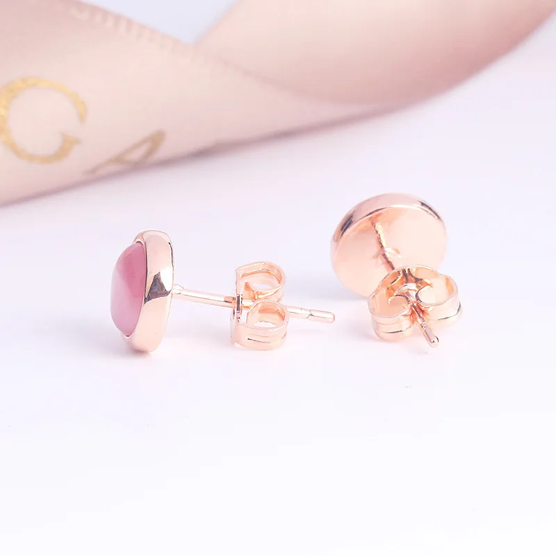 Round Rose Gold Earrings for Women Pink Stone Earings Fashion Jewelry Oorbellen Pendientes Brincos Orecchini | Украшения и