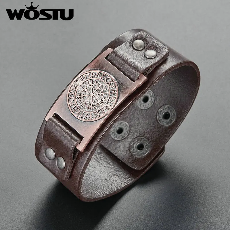 WOSTU 2019 Viking Vegvisir Compass Bangle Bracelet Ancient legend Nordic Runes Men Jewelry Odin Symbol Leather Bracelets SDQ0351 | Украшения