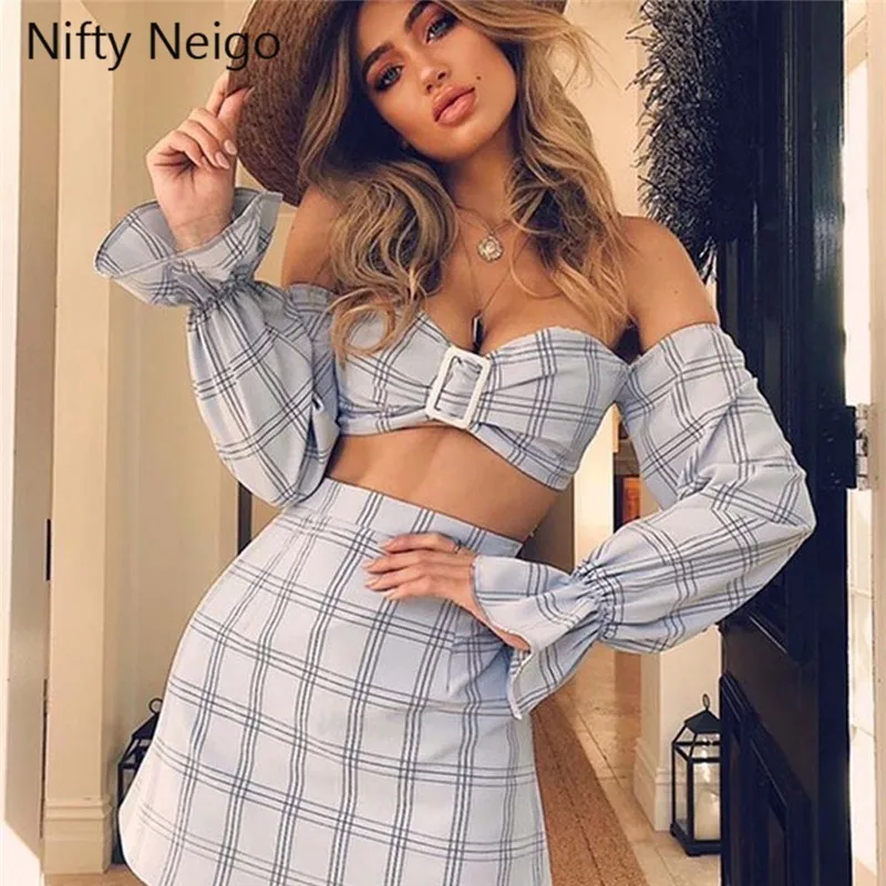 Nifty Neigo Сексуальная Женская клетчатая юбка с бантом и расклешенными рукавами мини