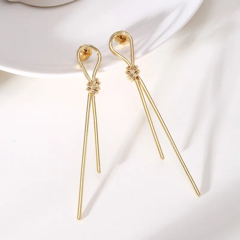 

Vnox Trendy Tie Style Long Earrings for Women Gold Color Stainless Steel Dangle Earring Party Ceremony Accessories