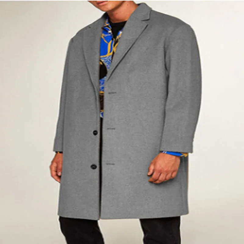 

2018 Brand New Fashion Top Men Wool Solid Coat Winter Turn-Down Collar Trench Coat Outwear Overcoat Casual Long Sleeve Jacket