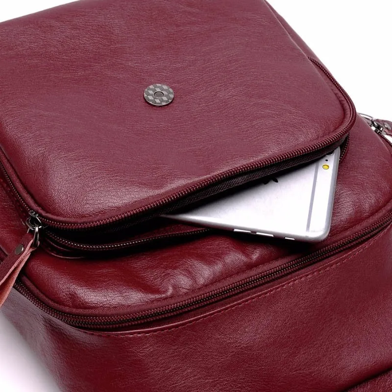 Женские кожаные рюкзаки Sac A Dos винтажные однотонные многофункциональные для