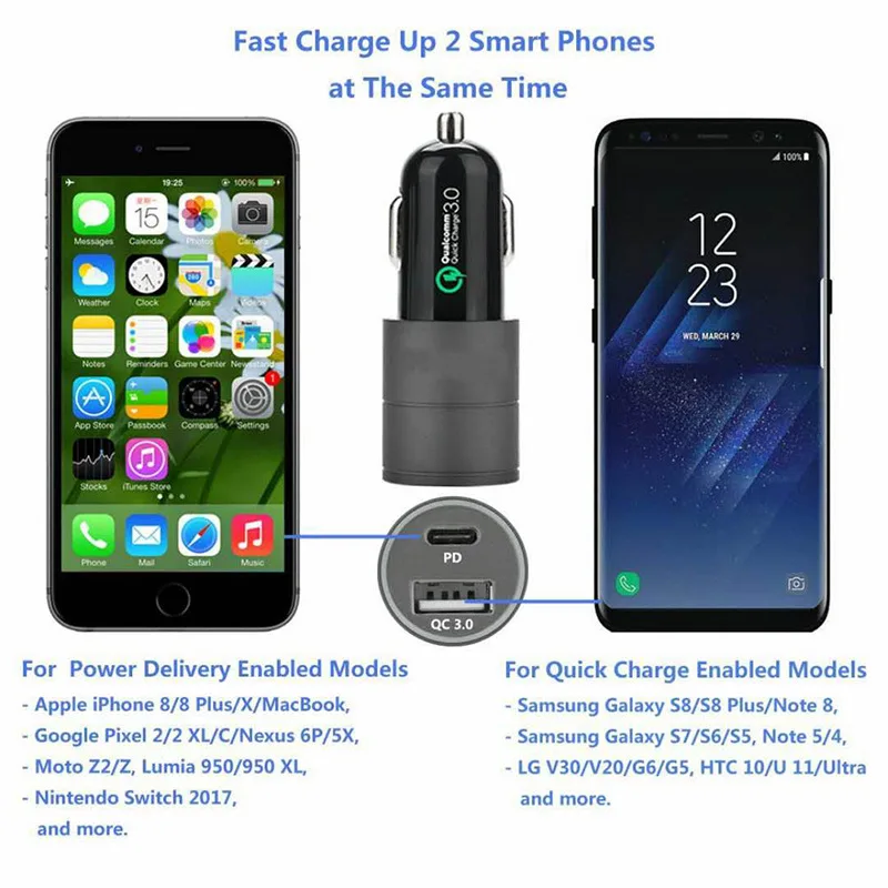 100 шт. новый стиль USB Автомобильное зарядное устройство Тип C PD QC3.0 автомобильное