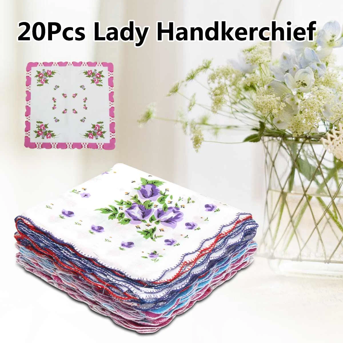 

20Pcs/lot Vintage Style Floral Flowers Handkerchief Lady Women Kids Cotton Hanky Cotton Square Handkerchief Hand Towels Decor