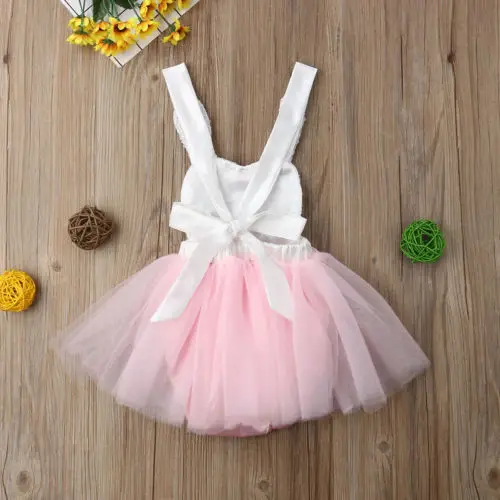 

Baby Girl Romper Bow Tutu Skirts Sleeveless Sunsuit Clothes Party Formal Infant Baby Girl Rabbit Lace Princess 0-24M