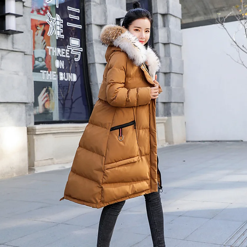 Korean 2021 New Loose Plus Size Casual Long Winter Jacket Women Real Raccoon Hair Collar Down Cotton Padded Parka A603 | Женская одежда