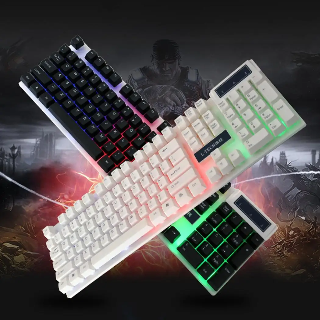 Многоцветная игровая Проводная оптическая клавиатура для мыши черный белый