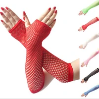 lace mesh fishnet gloves ladies sexy dance costume party fingerless long mittens gloves mittens grid elbow candy color glover