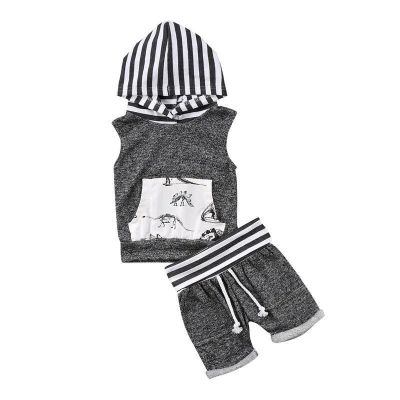 Pudcoco Brand Casual Cotton 2pcs Dinosaur Baby Boys Sleeveless T-shirt Tops+Pants Trousers Outfit Toddler Kids Clothes | Детская одежда