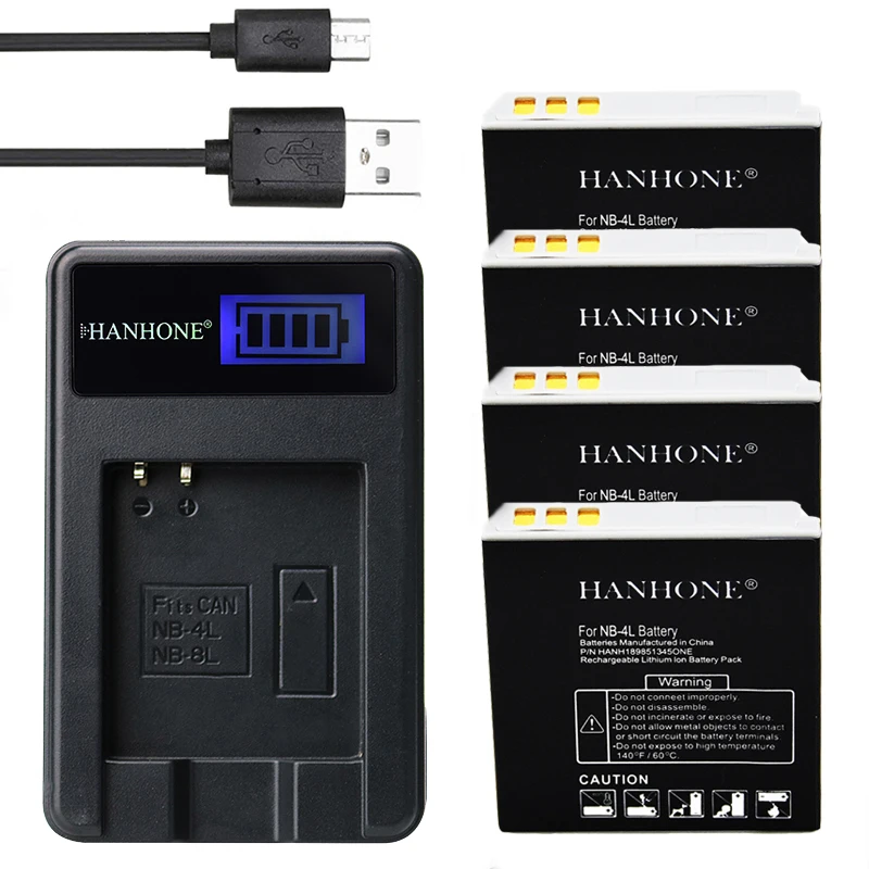 4 шт. 1900 мАч NB 4L батарея + ЖК зарядное устройство USB для Canon Powershot SD600 SD750 SD630 TX1 IXUS 50 65 60