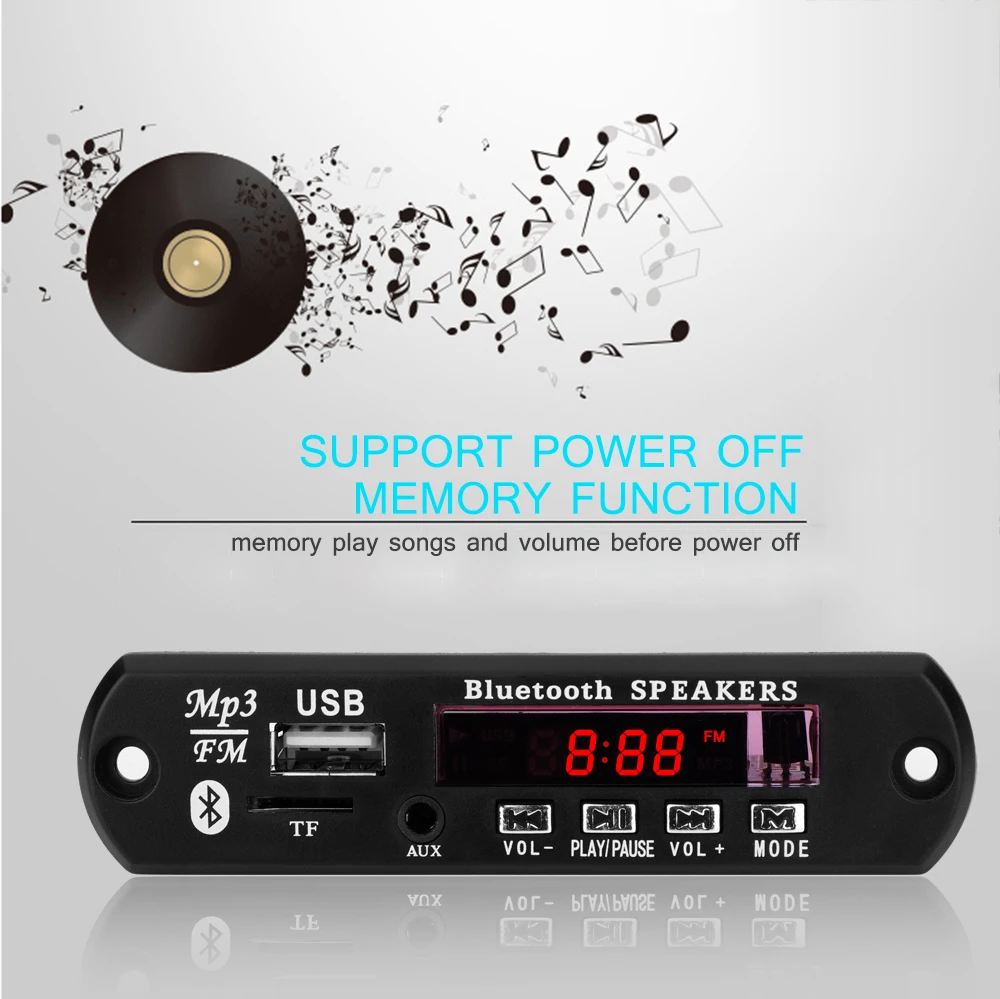 Car Bluetooth MP3 WMA WAV Decoder Board with FM Radio Audio Module TF Card USB Remote Controller(DC 5V/12V) | Электроника