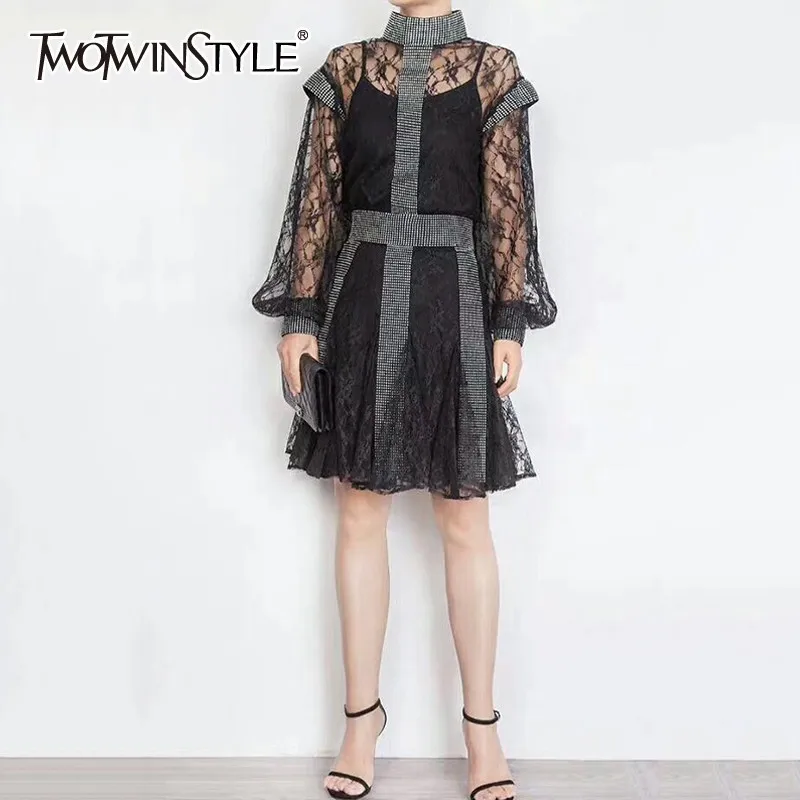 TWOTWINSTYLE женский костюм тройка наборы сексуальные кружевные перспективные Топы