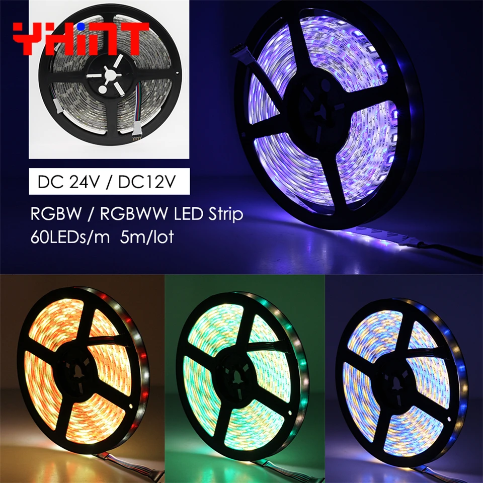 DC 12 В/24 В 5050 RGBW Гибкая Светодиодная лампа RGB + белый/RGB теплый белый 60 светодиодов/м 5
