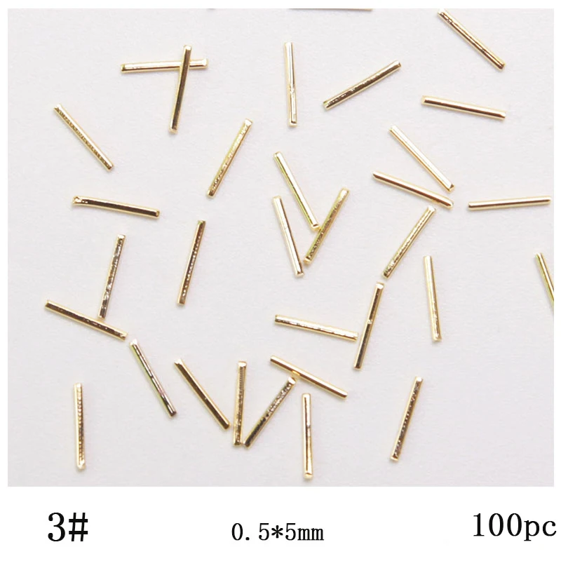 

100 3D alloy small gold strip metal rivets Japanese 15 rivets DIY Nail decorative nail accessories
