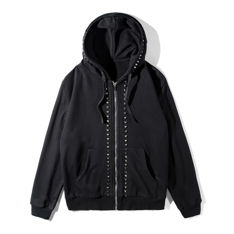 EWQ модные черные толстовки мужские 2019 весна осень молния металлические заклепки
