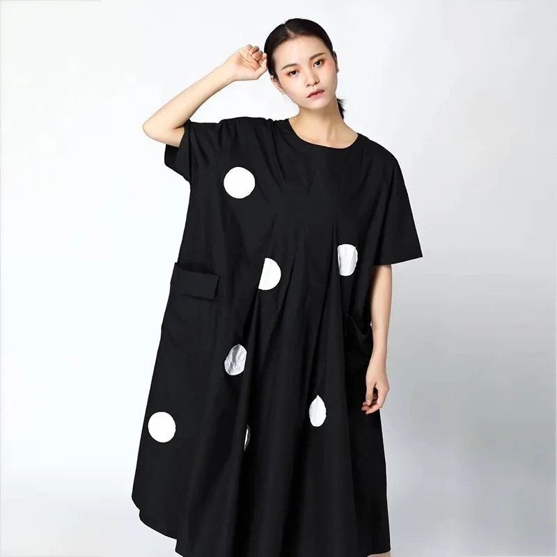 CHICEVER весеннее женское платье в горошек с круглым вырезом и коротким рукавом