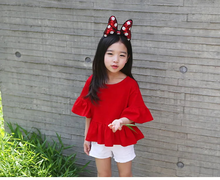 

Fashion 2019 Summer Children Half Sleeve T-Shirts Kids Tees Girls Red Tops Kids Red O-Neck T-Shirts 3-12 Years Girl Clothes