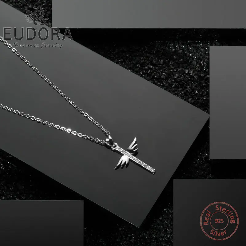 

Eudora Sterling Silver 925 Wing Crystal Pendant Necklace Cubic Zircon Necklaces For Women Fine Jewelry Valentine day gift CYD227