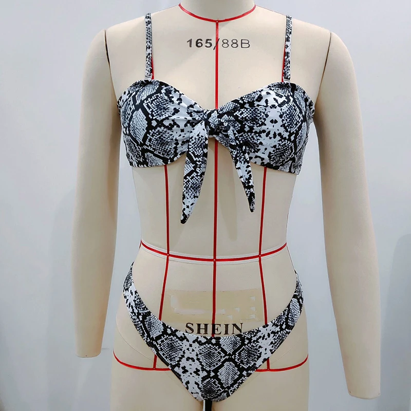 Chictorso женский бикини костюм змея две детали с принтом набор пляжный укороченный