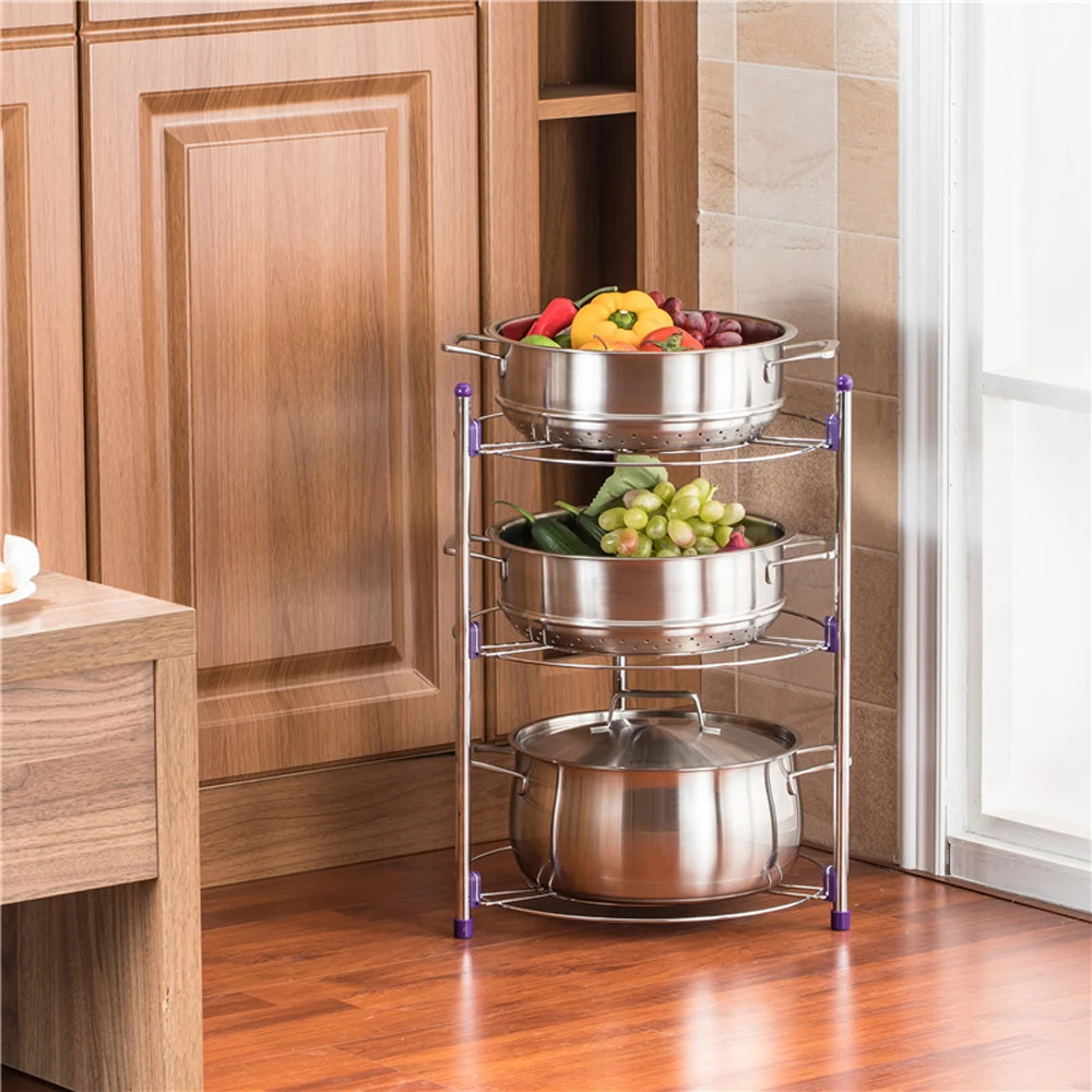 

Kitchen Pot Rack Crock Pot Shelf Chrome-Plated 3 Tier Round Shelf Storage Tower Crock Pot Heat Insulation Pot Holder