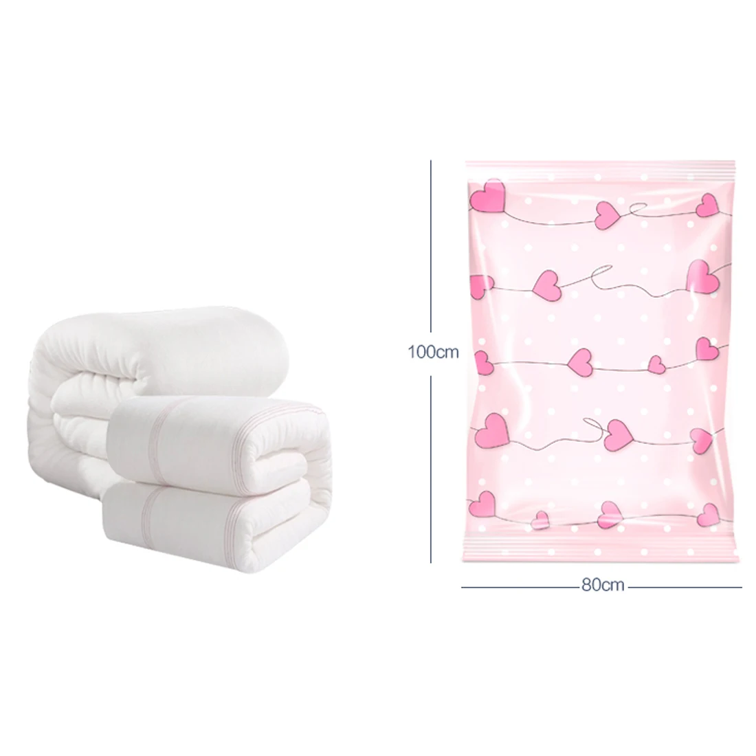 

6pcs/set Pink Heart Vacuum Bag for Clothes Transparent Foldable Compressed Organizer Home Space Saving Seal Bags 100x80cm