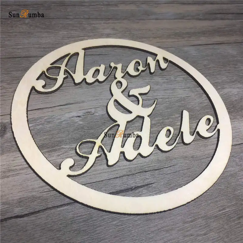 

Custom Personalized Name Wedding Circle Sign Hoop Style Wooden Hanging Signs Rustic Decoration for Chair Wood Photo Booth Props