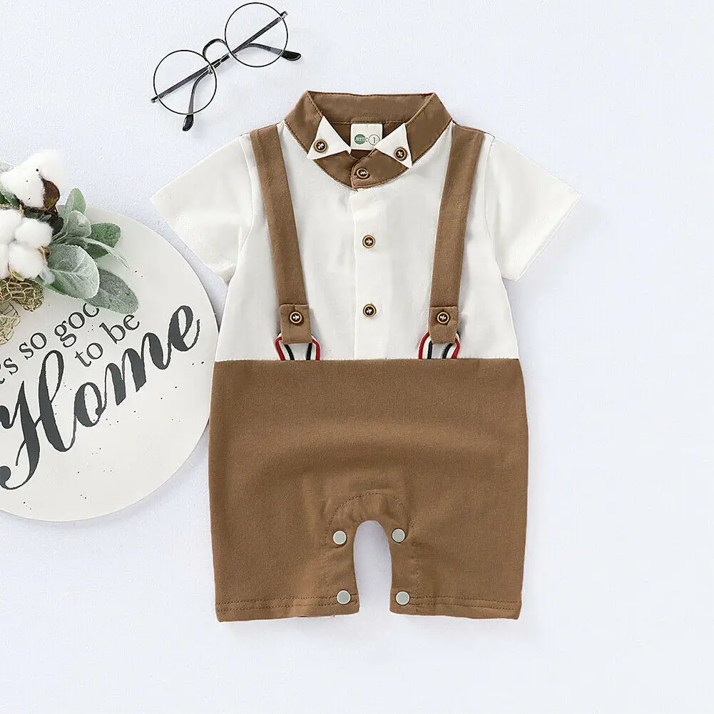 Little Gentleman Infant Newborn Baby Boy Clothes Short Sleeve Kids Boys Romper Jumpsuit One Pieces Summer |