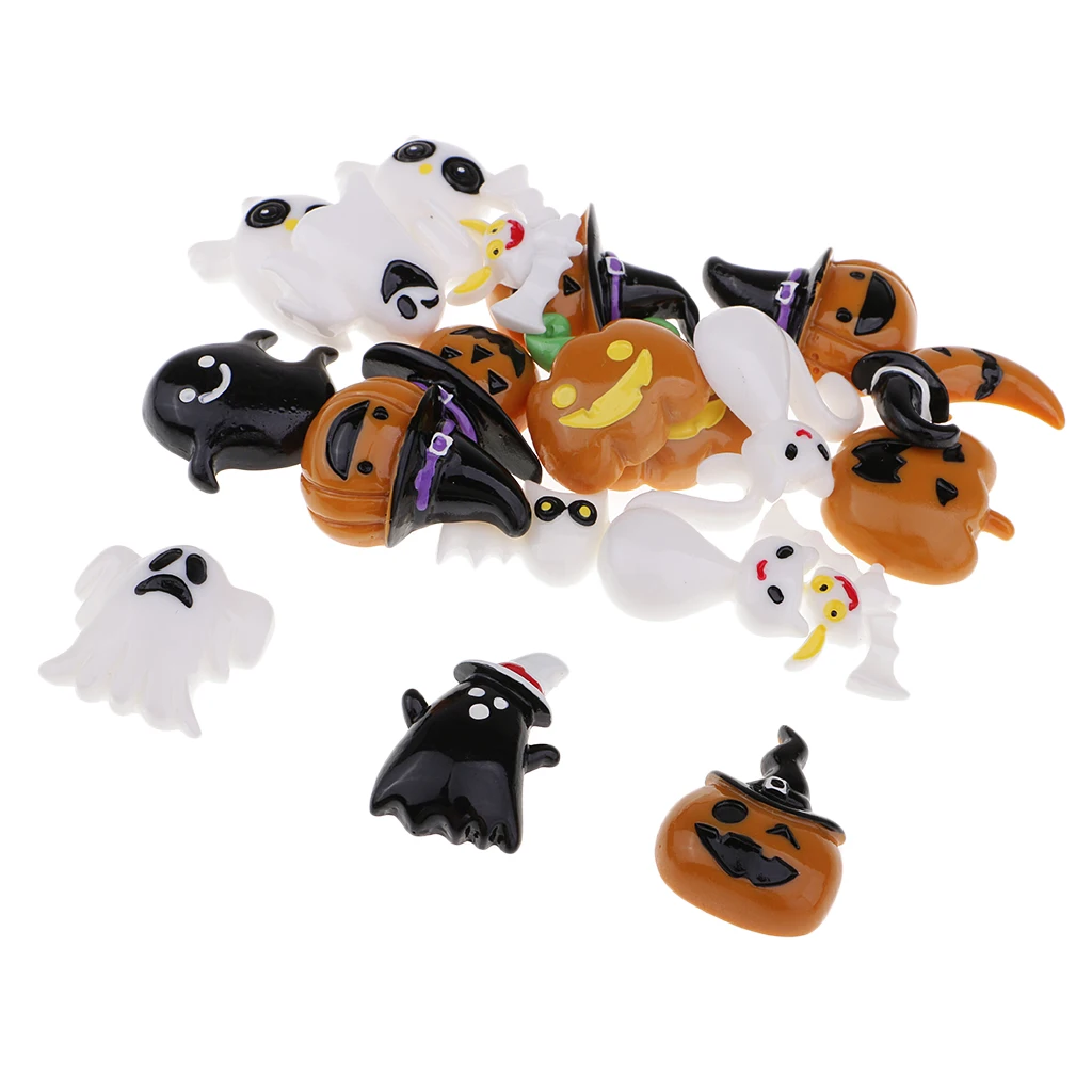 20pcs Flat Back Resin Cabochon Halloween Themes DIY Flatback Embellishment Scrapbooking Crafts Phone Case Decorations | Дом и сад