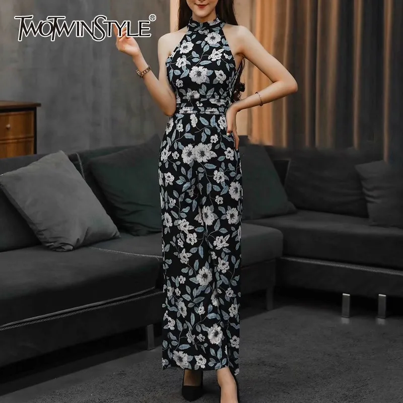 Женский комбинезон TWOTWINSTYLE винтажный без рукавов с высокой талией и цветочным