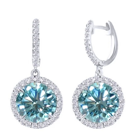 4 75 ct синий Муассанит 10 к белый золотой обруч Halo Solitaire серьги висюльки|Серьги| |