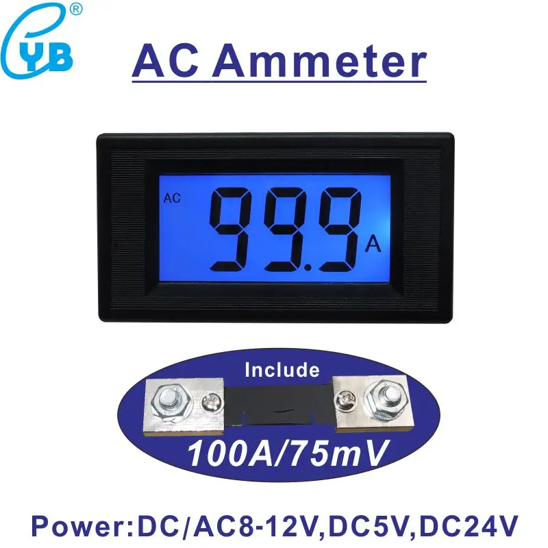 AC 100A измеритель тока LCD цифровой Ампер метр включает шунт 75мв ампер Панель ЖК