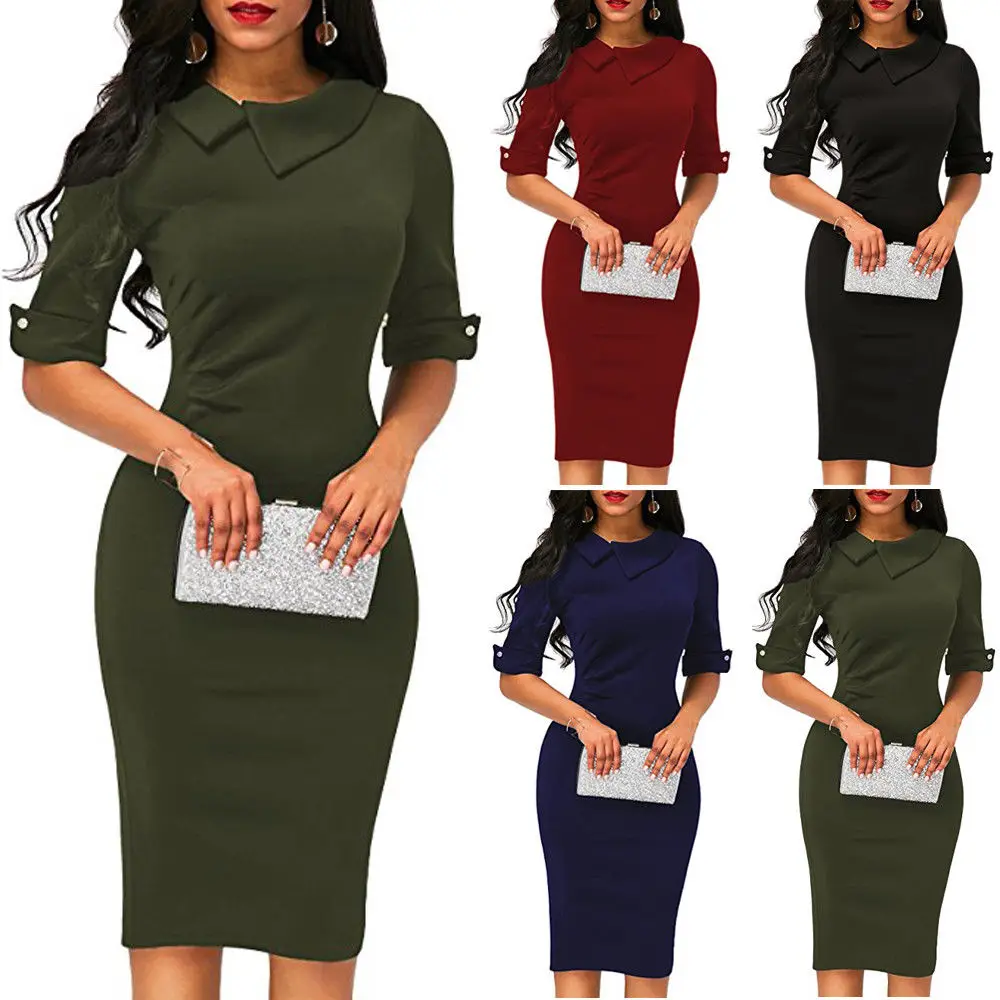 Женское облегающее платье средней длины повседневное зеленое с коротким рукавом