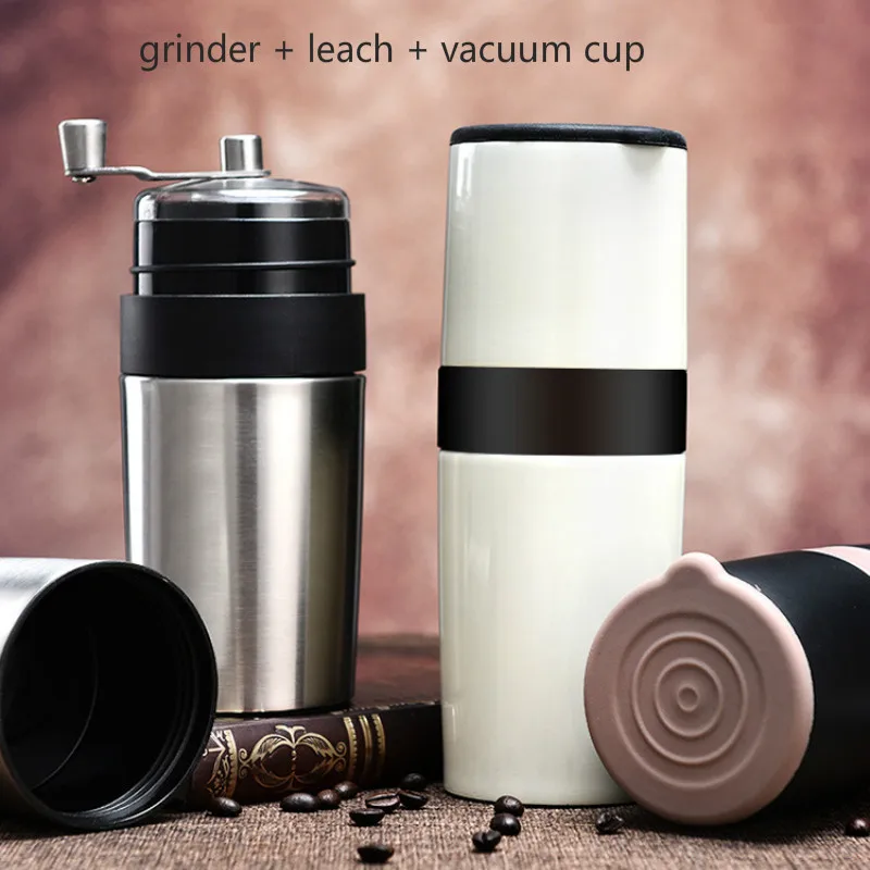 Stainless Steel Portable Multi-function Coffee Maker Machine 400ml Vacuum Cup Manual Bean Grinder Mill | Бытовая техника