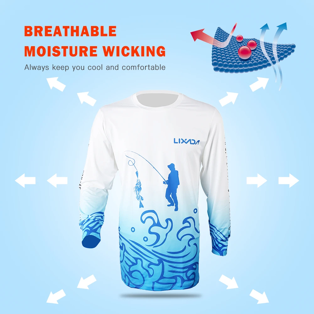 Новый Lixada футболка с длинным рукавом для рыбалки быстросохнущие дышащие Рыбалка