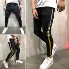 Мужские облегающие байкерские джинсы, черные зауженные джинсы в полоску, в стиле хип-хоп, с потертостями, 2019