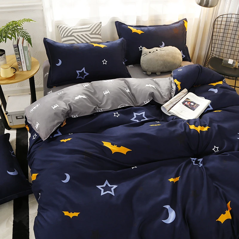 4pcs/set Moon Star Bat printing High Quality Bedding Set Bed Linings Duvet Cover Sheet Pillowcases Set49 | Дом и сад