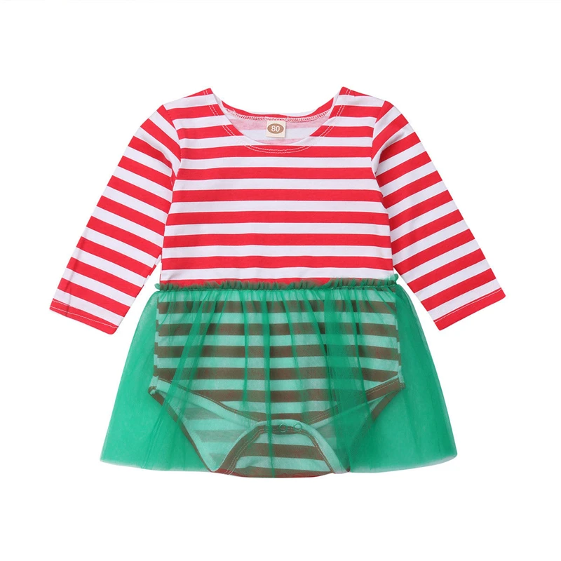 Рождественское платье из тюля в полоску для маленьких девочек Комбинезон на