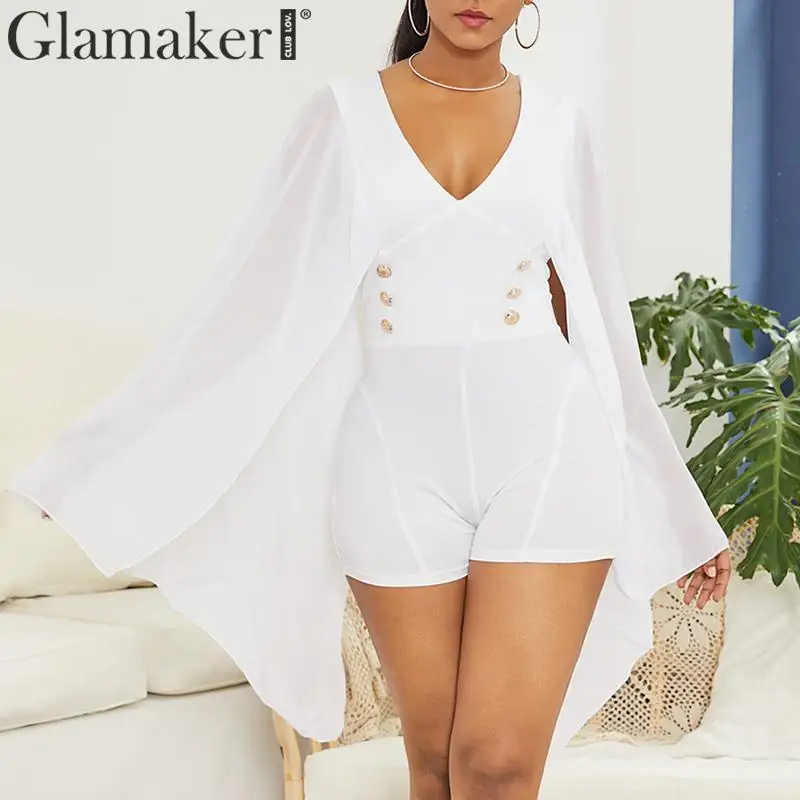 Glamaker шифоновый облегающий короткий комбинезон с рукавом летучая мышь v образным