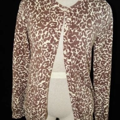 Lands End Kids cardigan sweater girls size L large 14 brown animal print | Детская одежда и обувь