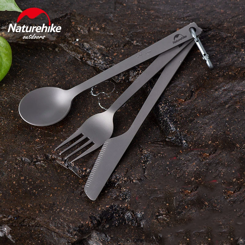 Набор посуды Naturehike из титана ложка нож вилка кемпинг туризм Портативный