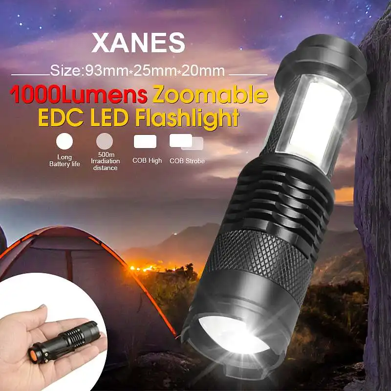 XANES мини фонарик SK68 COB XPE AA/14500 Регулируемый зум Фонарь ручка 4 режима