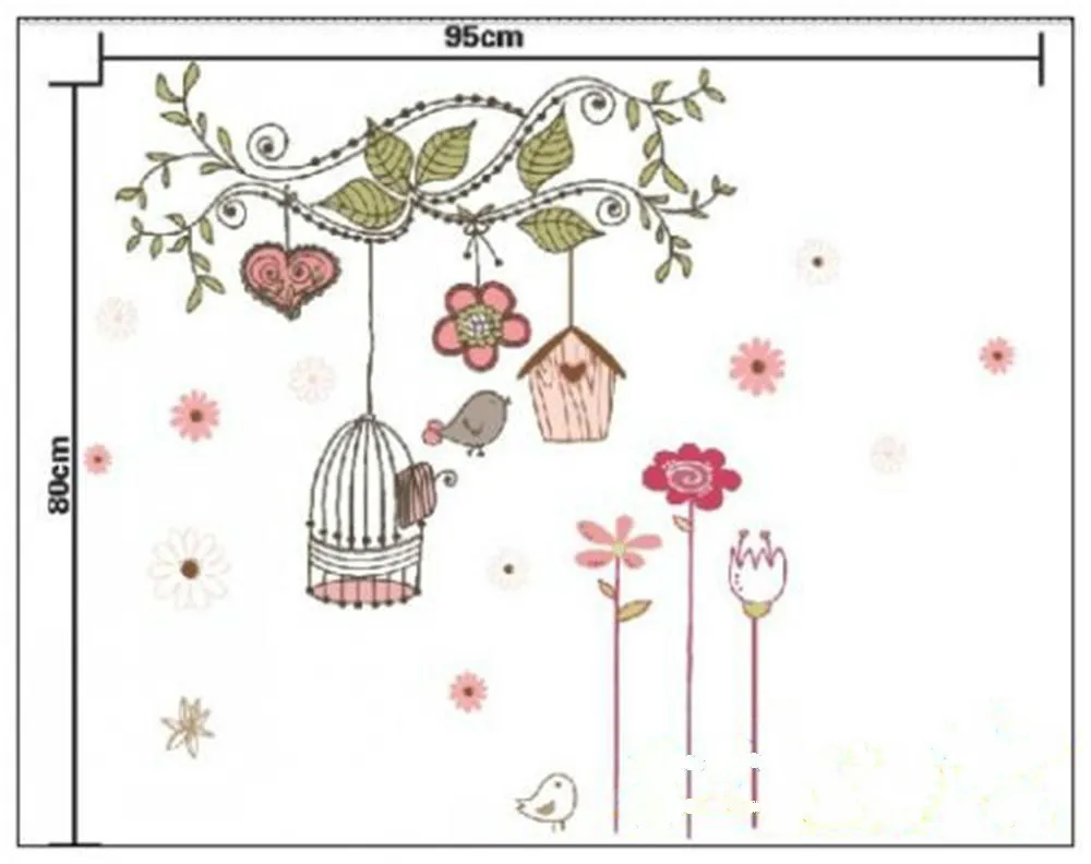 Peel And Sticker Wall Decor Decals Pvc Baby Room Decoration Flower Bird Cage House 50x70 Cm Favourite | Дом и сад
