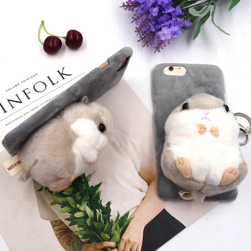 Pushingbest High Quality Cute Plush Doll Hamster Phone Case for iphone X with Dirt-resistant Soft Shell iphone8 Plus | Мобильные