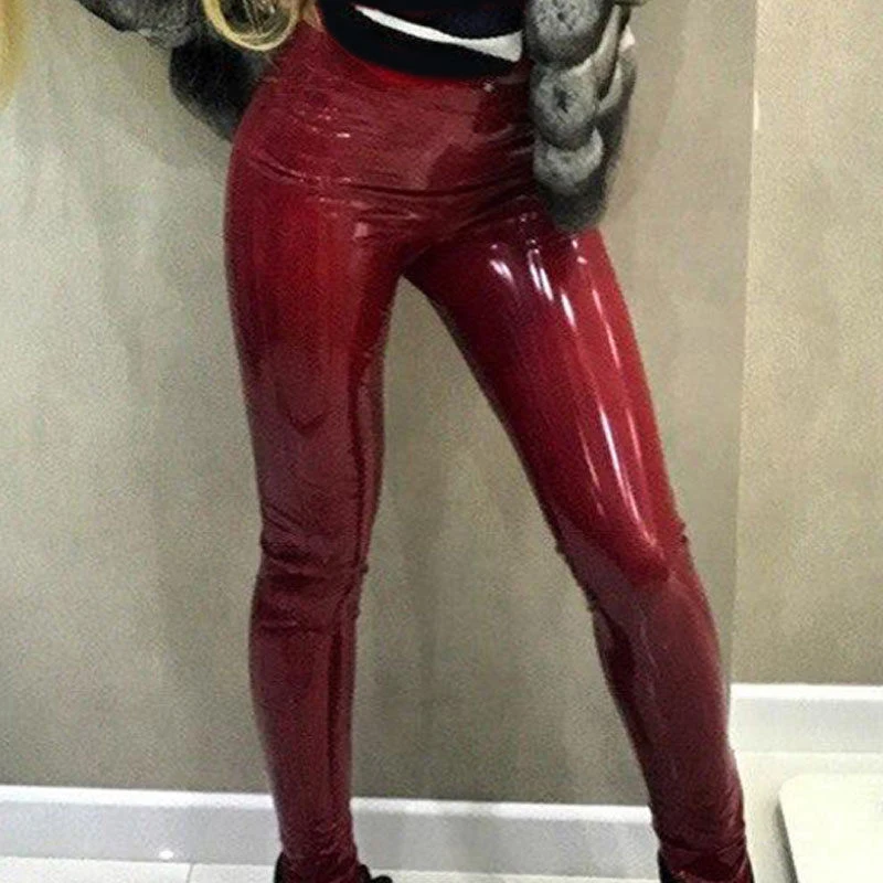 Женские сексуальные узкие брюки из лакированной кожи леггинсы с высокой талией