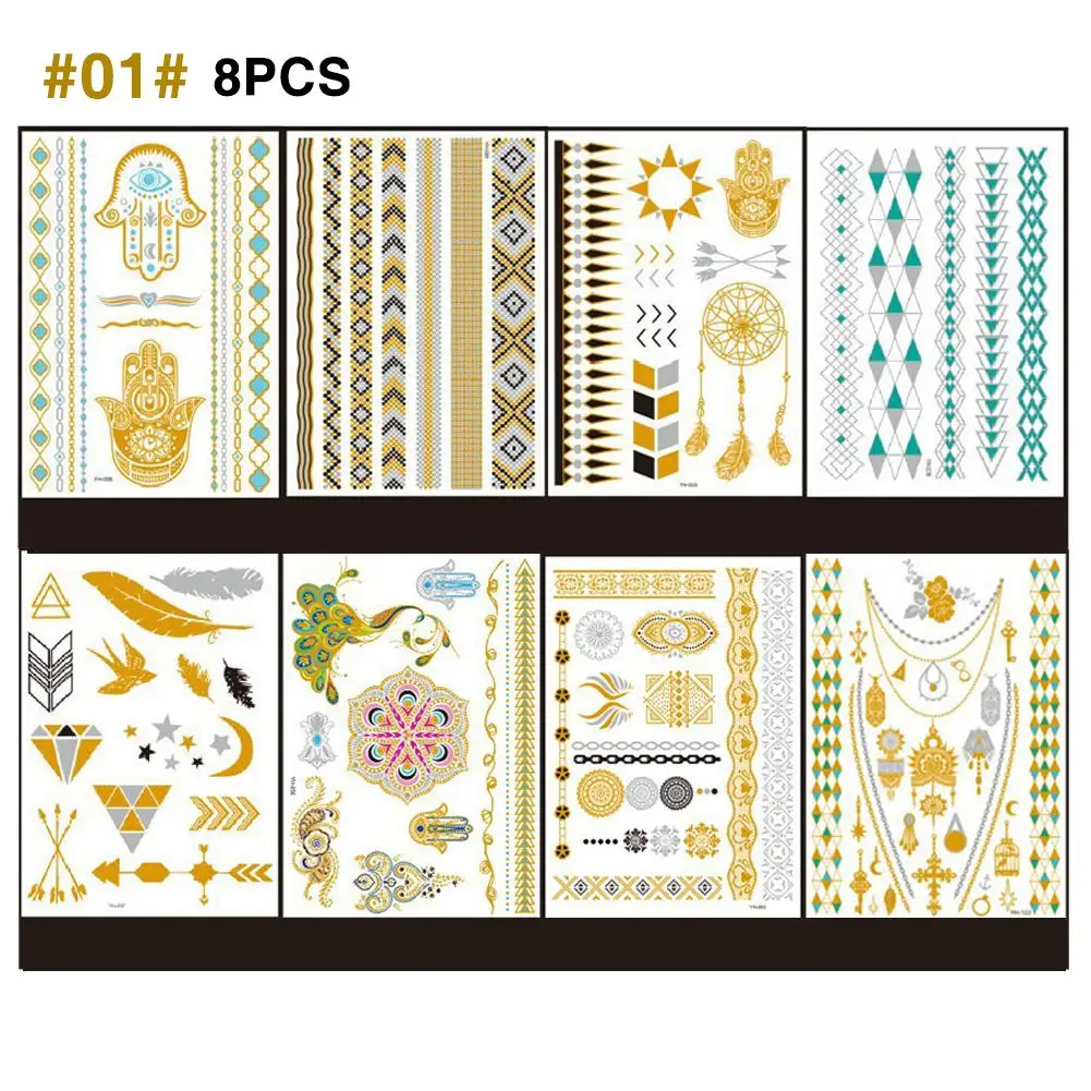 8 листов металлические Временные татуировки для женщин подростков девушек
