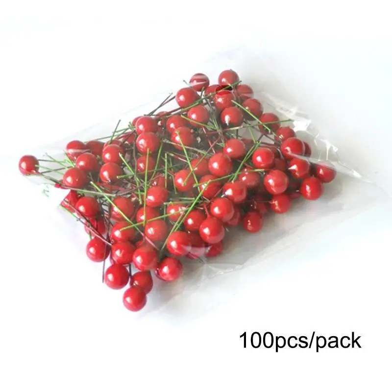 100 шт./упак. Искусственный Красный Cherry Berry Пластик жемчужные частицы Малый ягоды DIY