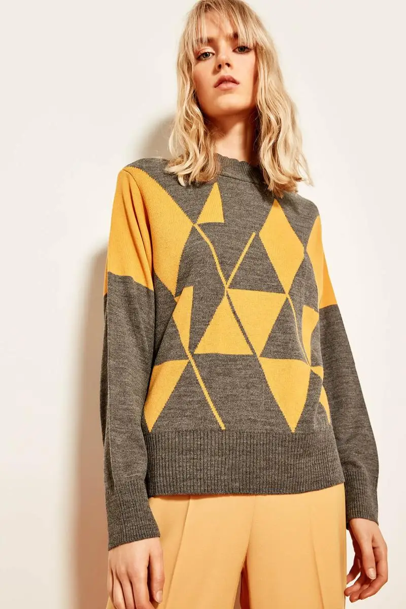 Trendyol серый Argyle вязаный свитер TCLAW19TI0132| |