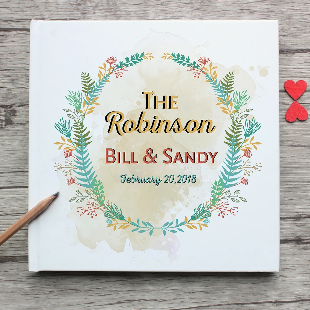 

Personalized White Wedding Guest Book Alternative,Wreath Custom Family Memory Wedding Guest Book,Anniversary Photo Album Gift