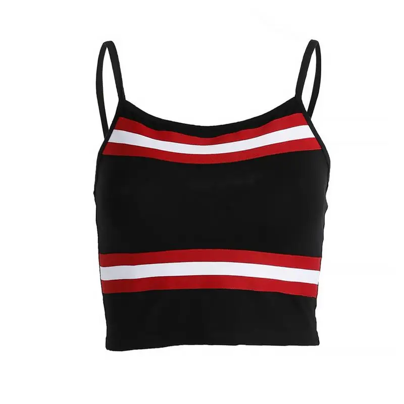 Новинка летний пикантный короткий жилет с воротником стойкой в полоску лямкой на